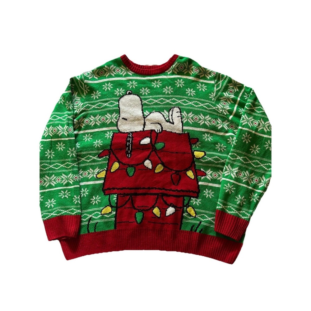 Peanuts Snoopy Ugly Christmas Sweater Size 3XL 54-56 Green Fair Isle Holiday EC